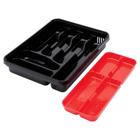 Image of Tesco Two Tier Cutlery Tray Red And Black