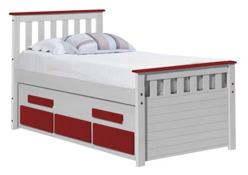 Image of Captains Bergamo Guest Bed 3ft Whitewash With Red Details