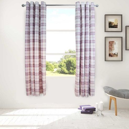 Image of Catherine Lansfield Kelso Lined Eyelet Curtains 66x72 Inches - Heather