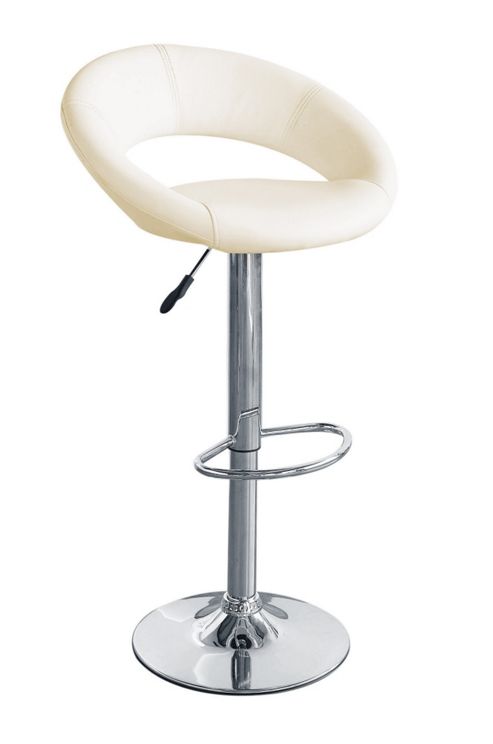 Image of Premier Housewares Leather Effect Barstool With Chrome Base And Footrest (set Of 2) - Cream