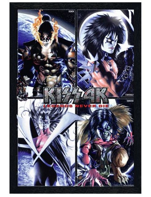 Image of Black Wooden Framed Kiss 4k Legends Never Die Poster