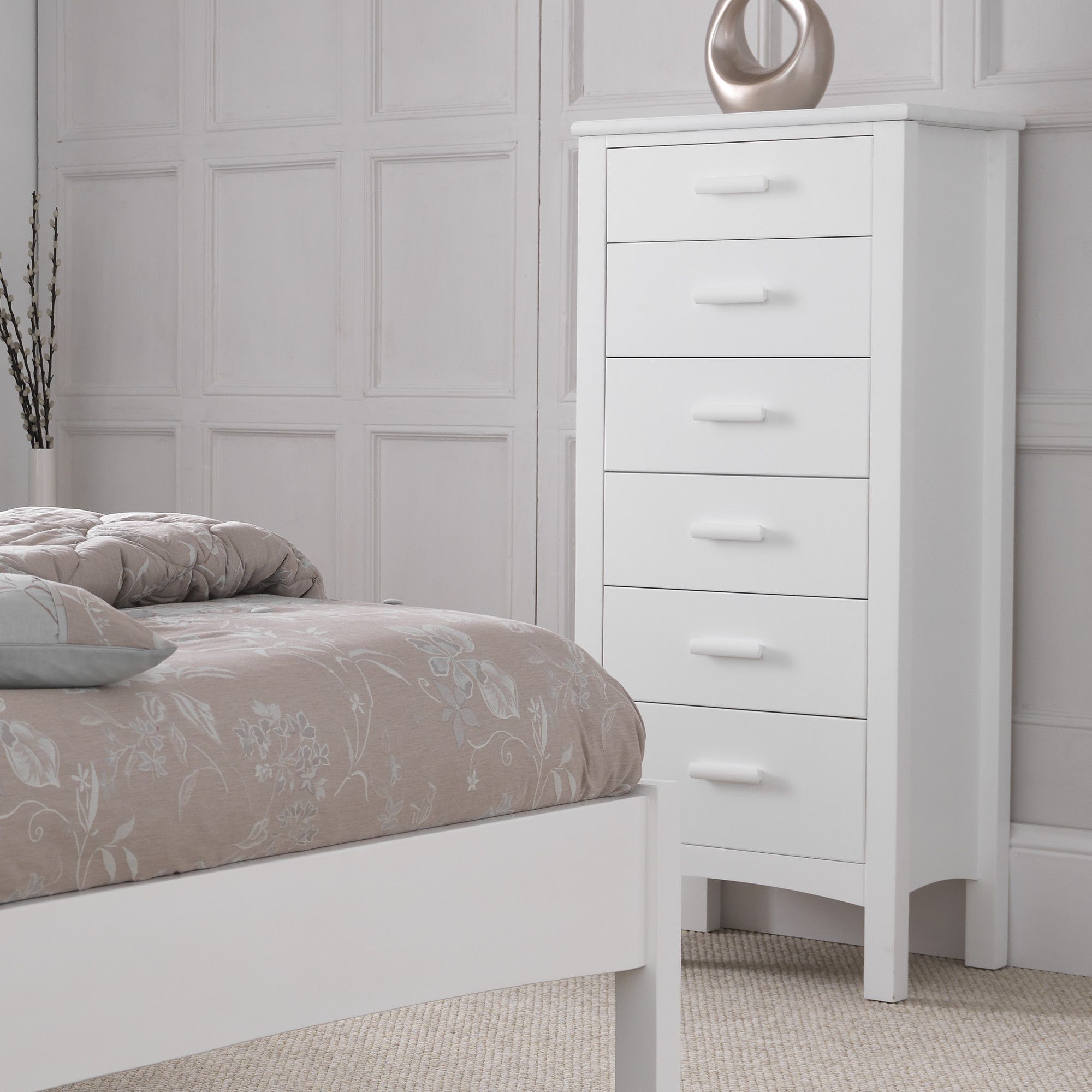 Serene Furnishings Eleanor 6 Drawer Wellington Tallboy - Opal White at Tesco Direct