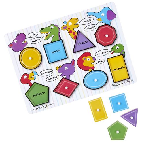 Image of Melissa & Doug - Large Wooden Shapes Peg Puzzle