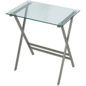 LEVV Clear Glass and Graphite Computer Desk