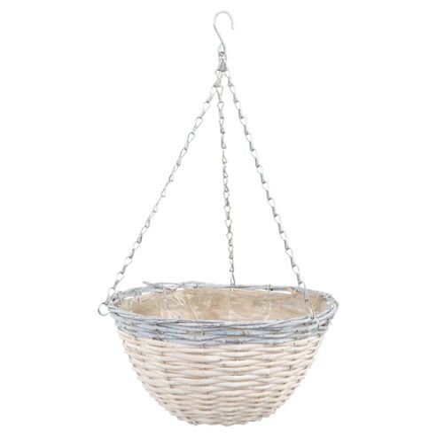 Image of Dobbies Essentials 35cm White Washed Willow Round Hanging Basket