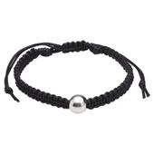 Black Cord Friendship Bracelet with Sterling Silver Ball