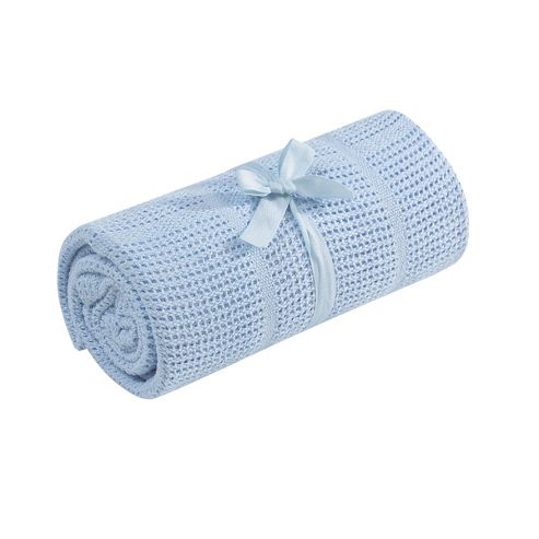 Image of Mothercare Crib Or Moses Basket Cellular Cotton Blanket- Blue