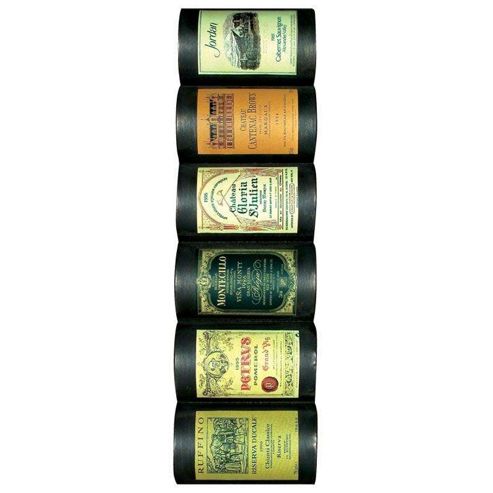 Image of Labels - 6 Bottle Wall Mounted Wine Storage Rack - Brown / Cream