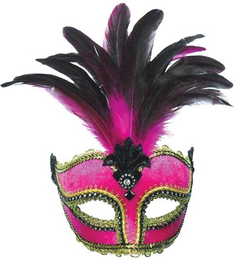 Image of Pink Velvet Mask/ Tall Feather On Band