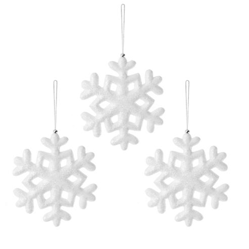 Image of Set Of Three 20cm Hanging White Snowflake Decorations