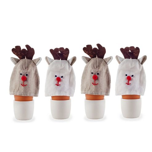 Image of Set Of Four Fabric Christmas Reindeer Egg Cosies
