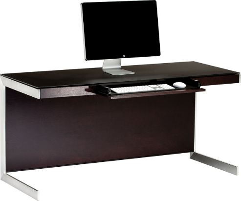 Image of Sequel 6001 Desk In Espresso Stained Oak With Glass Top