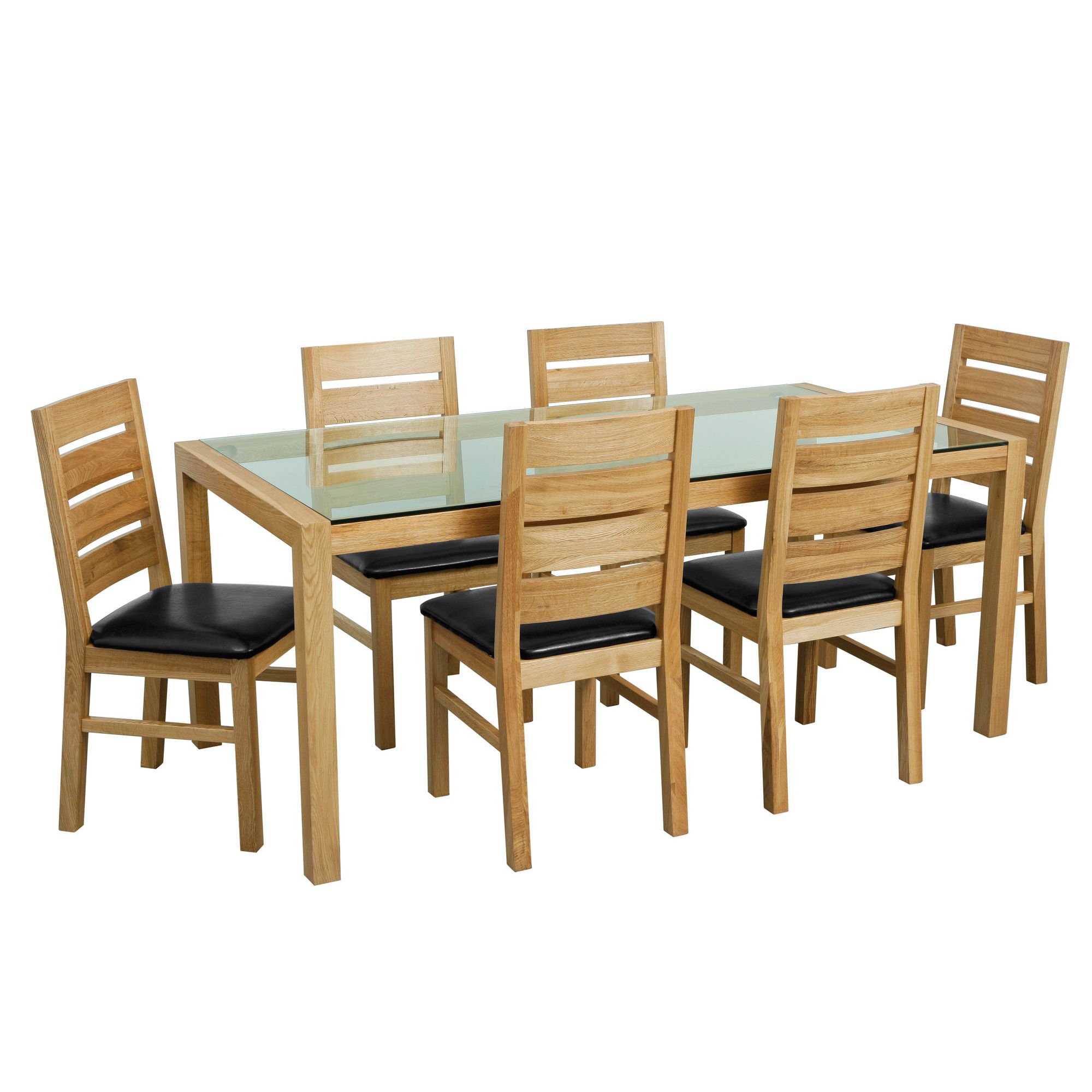 Premier Housewares 7 Piece Solid Oak Dining Set with Glass Top at Tesco Direct