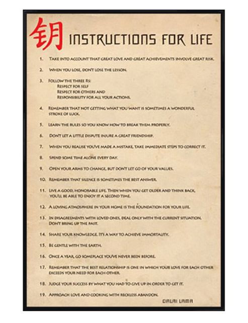 Image of Instructions For Life Gloss Black Framed Rules To Follow For Your Life Poster