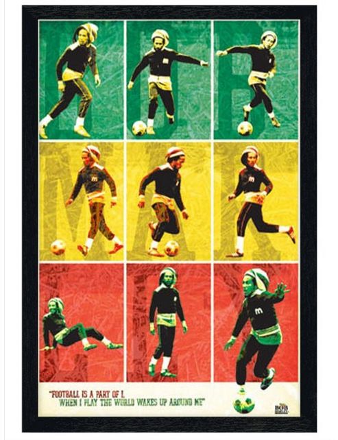 Image of Bob Marley Black Wooden Framed Football Is Part Of I Poster
