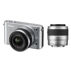 DS Nikon 1 J2 Mirrorless System Camera Silver 10-30mm, 30-110mm Lenses
