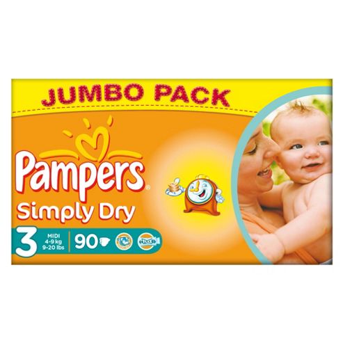 Image of Pampers Simply Dry Size 3 Jumbo Pack - 90 Nappies