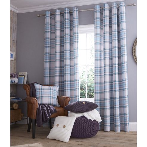 Image of Catherine Lansfield Twill Check Duckegg Curtains 90x90
