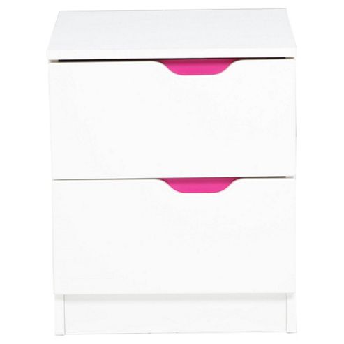 Image of Otto 2-drawer Bedside Chest White With White/pink/blue Insert