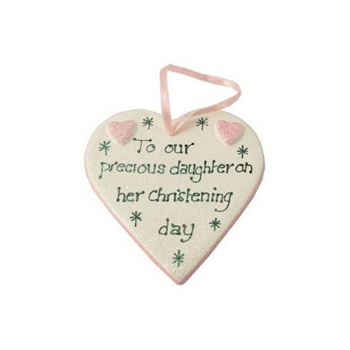 Image of Granddaughter Christening Pink Sparkle Heart Keepsake