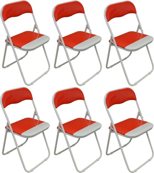 Image of 6 X Red And White Padded Folding Chair - Great For, Office, Desk, Poker, Spare