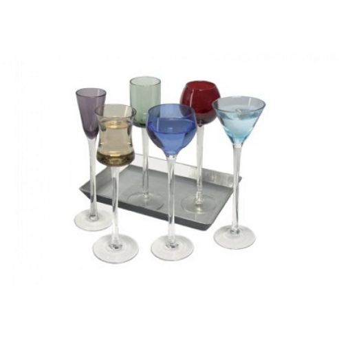 Image of Coloured Glass, Funky 7 Piece Long Stem Liqueur Set