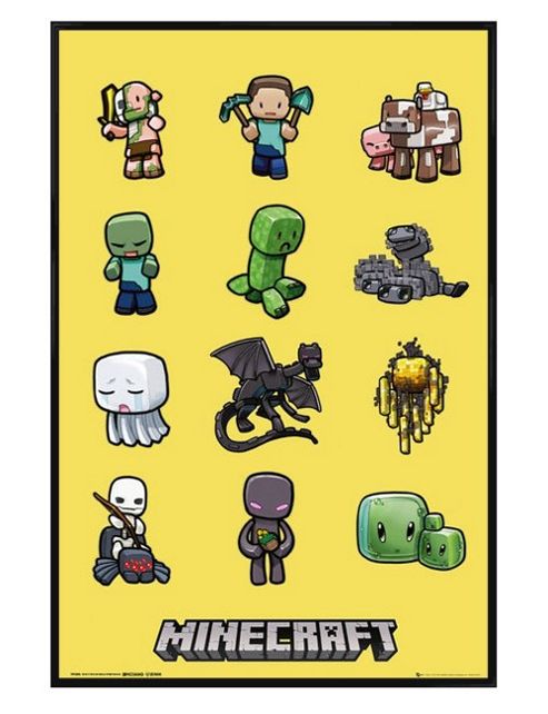 Image of Gloss Black Framed Minecraft Characters Poster