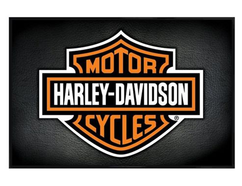 Image of Harley Davidson Motorcycles Gloss Black Framed Iconic Motorbike Logo Poster