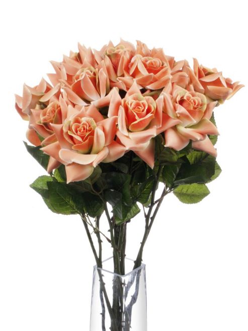 Image of Artificial 75cm Single Stem Fully Open Peach Roses X 12