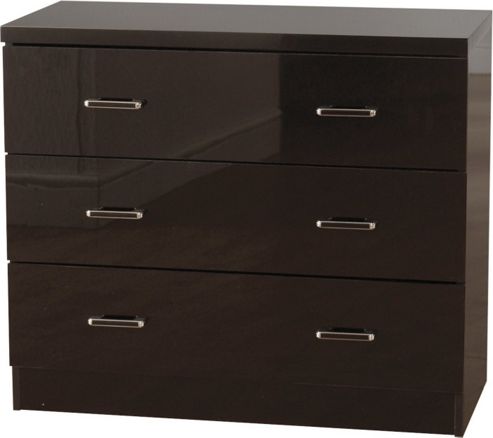 Image of Home Essence Boston Three Drawer Chest - Black Gloss