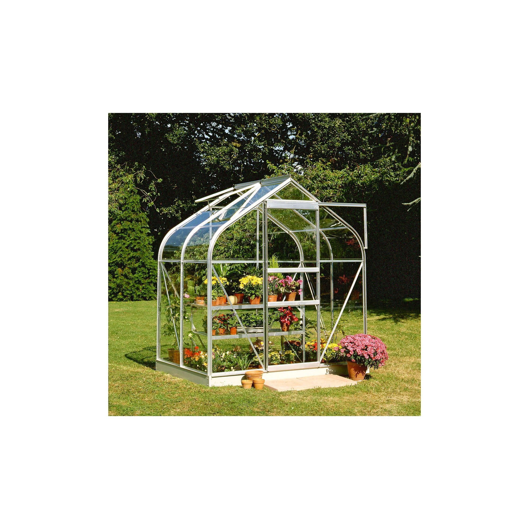 Halls 4x6 Curved Aluminium Greenhouse + Base - Horticultural Glass at Tescos Direct