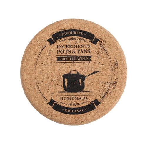 Image of "t&g Medium Chunky Round Hotpot Stand With Pots & Pans"" Print In Fsc Certified Cork "