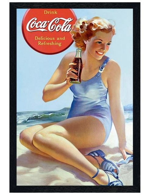 Image of Coca-cola Black Wooden Framed Retro Coke Poster