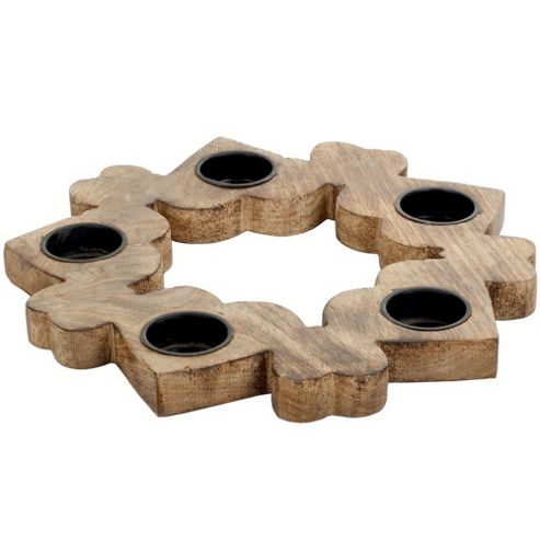 Image of Heart - Wooden 5 Tea Light Candle Holder - Brown