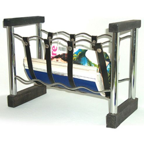 Image of Edge - Solid Dark Wood And Metal Magazine Rack