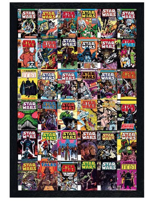 Image of Star Wars Black Wooden Framed Comic Book Covers Poster