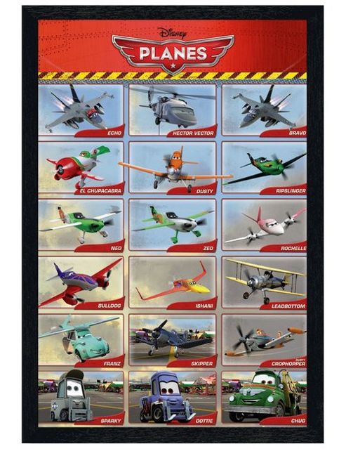 Image of Walt Disney Disneytoon's Planes Black Wooden Framed Colourful Character Collage Poster