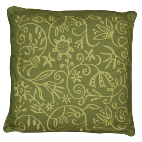 Image of Green Flower Embroidered Cushion
