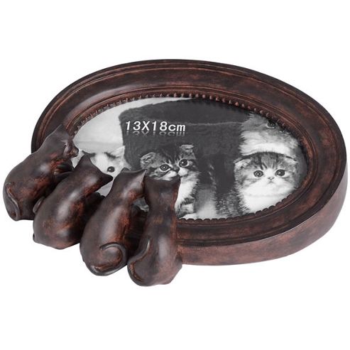 Image of Curious Cat Oval Photo Frame - Bronze / Brown