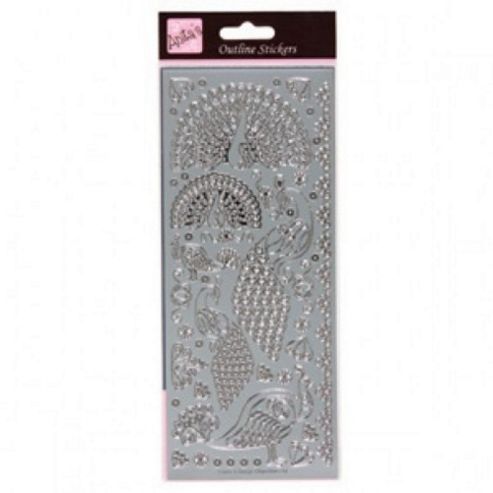 Image of Outline Stickers Peacocks Silver