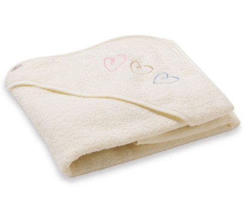 Image of Babydan Baby Bath Cape - Beige Hearts Design