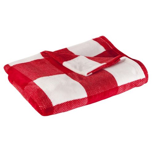 Image of Red Oversized Check Printed Fleece Blanket
