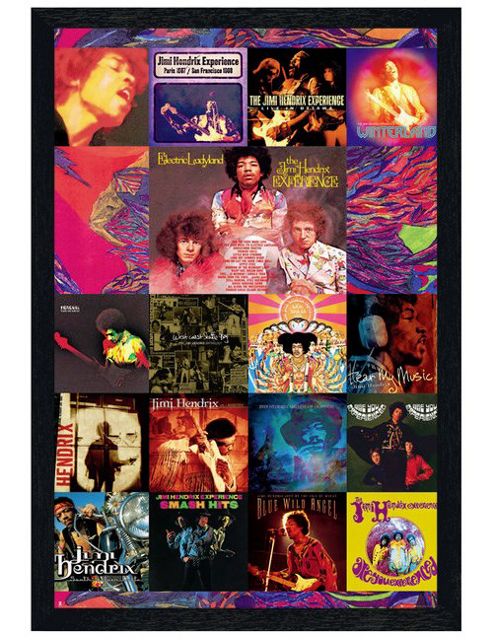 Image of Jimi Hendrix Black Wooden Framed Album Cover Collage Poster