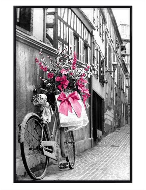 Image of Gloss Black Framed Pink Flowers Poster