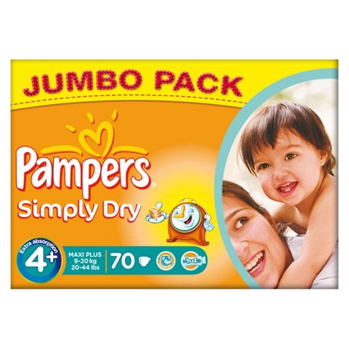 Image of Pampers Simply Dry Size 4+ Jumbo Pack - 70 Nappies