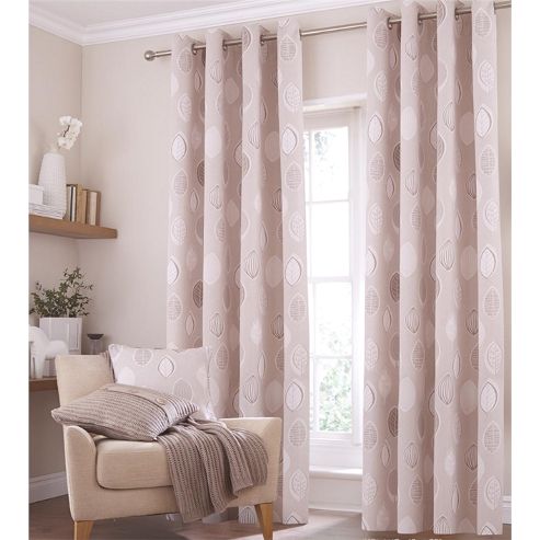 Image of Catherine Lansfield Home Cotton Rich Skandi Leaves Natural Curtains 46x72