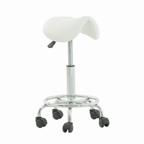 Image of Saddle White Faux Leather Stool
