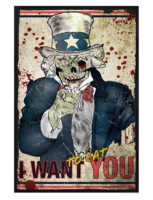 Image of Zombie Uncle Sam Gloss Black Framed I Want To Eat You Poster