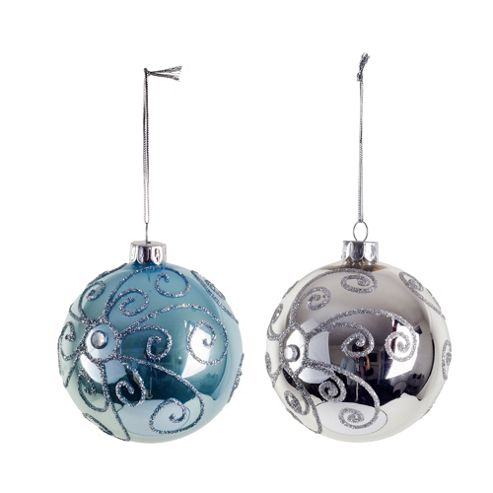 Image of Decorative Blue & Silver Traditional Glass Christmas Baubles