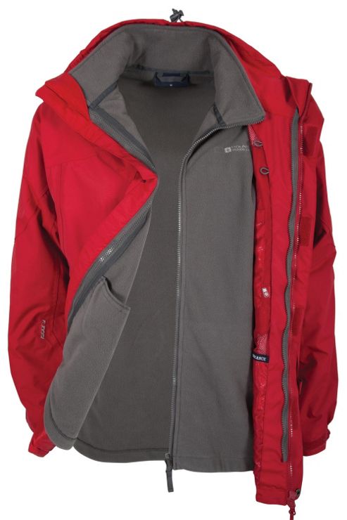 Image of Mens Storm 3 In 1 Waterproof Rainproof Jacket Coat + Fleece - Red